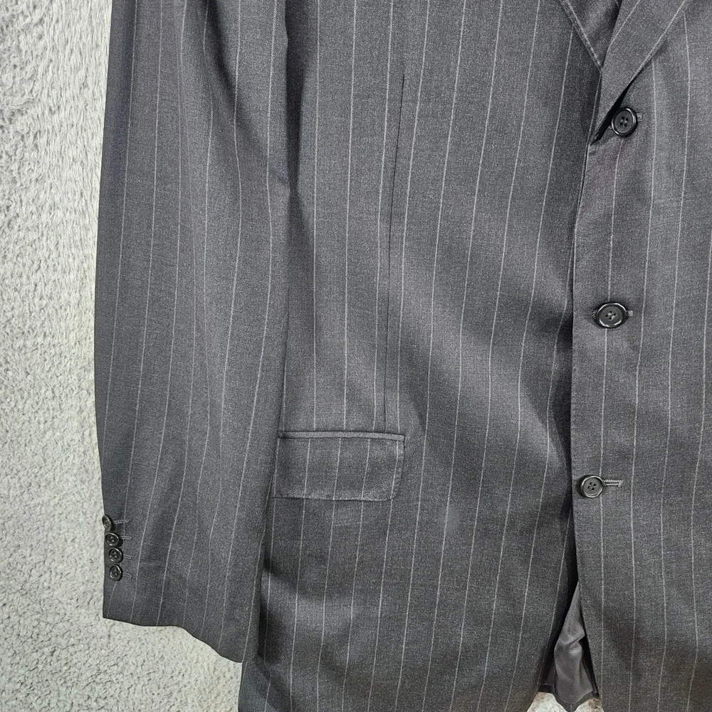 Canali Mens Pinstripe‎ Wool Suit Jacket Blazer Charcoal Grey 3 Button Italy 48R